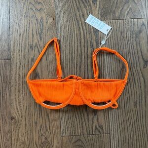 New Frankies Bikinis Plisse Orange Sexy Bikini Top M